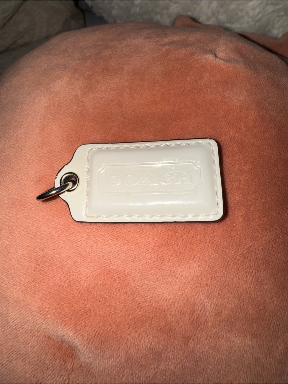 Coach Small White Leather Bag Charm with Silver Ring